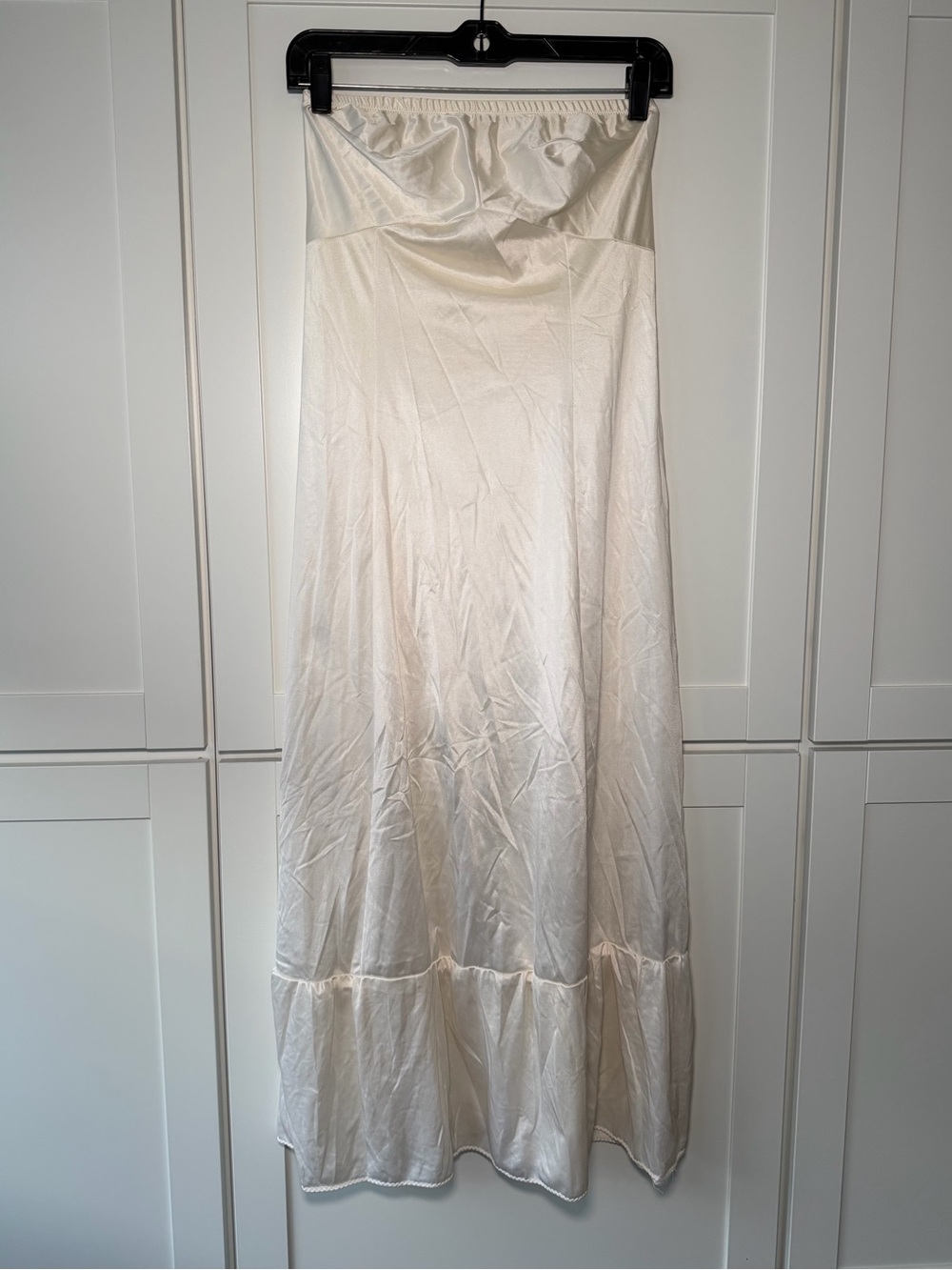 Vintage JC Penny Cream Strapless Slip Maxi Dress Lace Trim Classic Fairy Cottage
